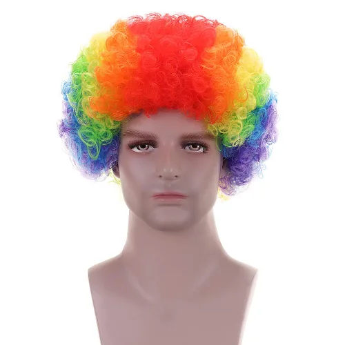 Vista 2 de Pelucas afro sintéticas de payaso para hombres o mujeres Cosplay anime fiesta Navidad Halloween Pelucas divertidas