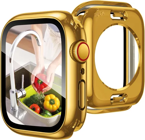 Vista 12 de Goton Funda impermeable 2 en 1 para Apple Watch, protector de pantalla para series 6/5/4, SE 3/2/1 de 40mm, cubierta frontal de vidrio protectora