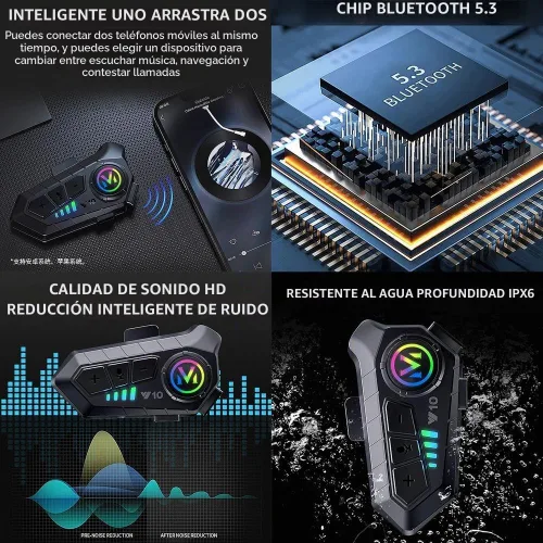 Vista 5 de Cascos modulares de motocicleta con Bluetooth, aprobados por DOT, casco de motocicleta de cara completa abatible con doble visera, con altavoces