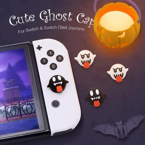 Vista 2 de Switch Thumb Grips Ghost, bonitos agarres luminosos para el pulgar Nintendo Switch, funda de silicona suave compatible con Nintendo SwitchSwitch
