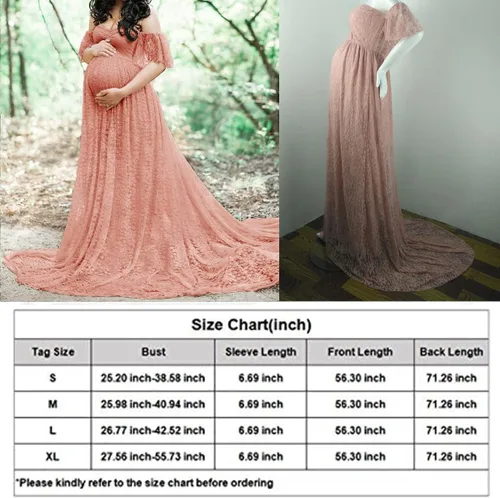 Vista 7 de Vestido de maternidad para mujer, con encaje, fotografía, vestido de embarazada, con volantes, largo, para sesión de fotos