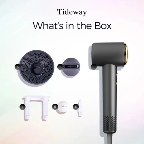 Vista 9 de Tideway Secador de pelo profesional de alta velocidad iónico 110,000 RPM, secador de pelo compacto con difusor magnético, secado rápido con motor