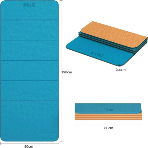 Vista 7 de Esterilla de yoga plegable de 75 x 31.5 x 0.24 pulgadas, extra grande, ligera, de elastómero termoplástico, doble antideslizante para pilates