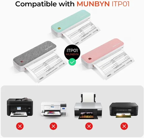 Vista 3 de MUNBYN Papel térmico A4, 2 rollos, 27 hojas/rollo de papel térmico para documentos, tareas, imágenes (8.27 pulgadas de ancho), compatible