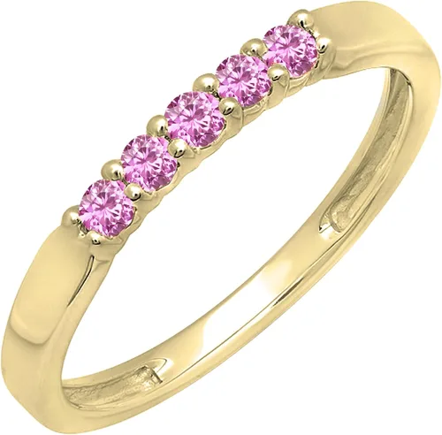 Vista 108 de Dazzlingrock Collection Anillo de boda redondo de 5 piedras preciosas o diamantes para mujer en oro macizo de 10 K/14 K/18 K