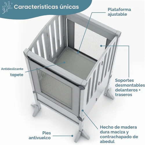 Vista 5 de Guidecraft Contemporary Kitchen Helper® Taburete de cocina y 2 protectores - Gris: Plegable, altura ajustable, taburete de cocina de madera