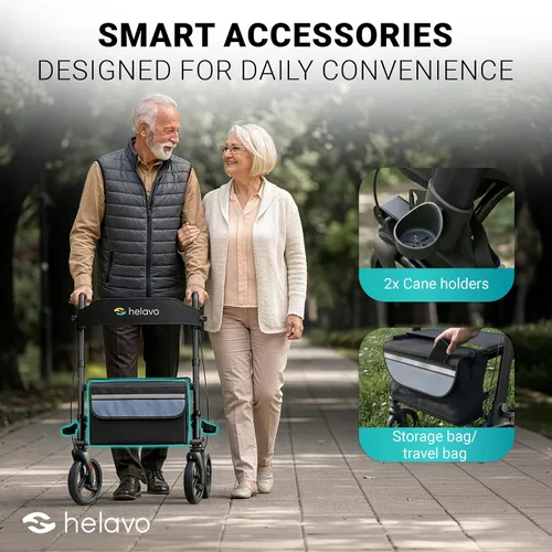 Vista 8 de Helavo Rodillo plegable con asiento, ruedas giratorias de 360° de 8 pulgadas, 24.8 pulgadas de ancho, andador de aluminio ligero para personas