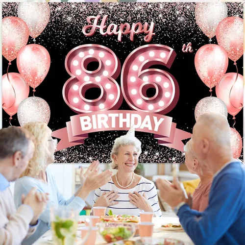 Vista 383 de Cartel de feliz cumpleaños décimo oro rosa, telón de fondo, saludos a 10 años, globos de confeti, decoración temática para niñas de 10 años