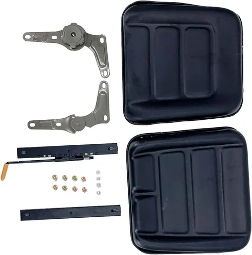 Vista 9 de Asiento de tractor de suspensión de PVC con ángulo de respaldo ajustable de 140° Negro Se adapta a carretilla elevadora de excavadora, tractor