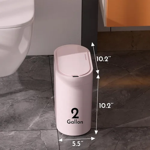 Vista 2 de SYNCVIBE Basurero de baño con tapa de 2 galones delgado con sensor de movimiento, cubo de basura de plástico automático estrecho para dormitorio