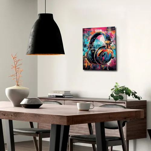 Vista 3 de KDKJTOP Cuadro colorido de auriculares, arte de pared en lienzo con graffiti para auriculares, 12 x 16 pulgadas/11.8 x 15.7 in, arte de pared