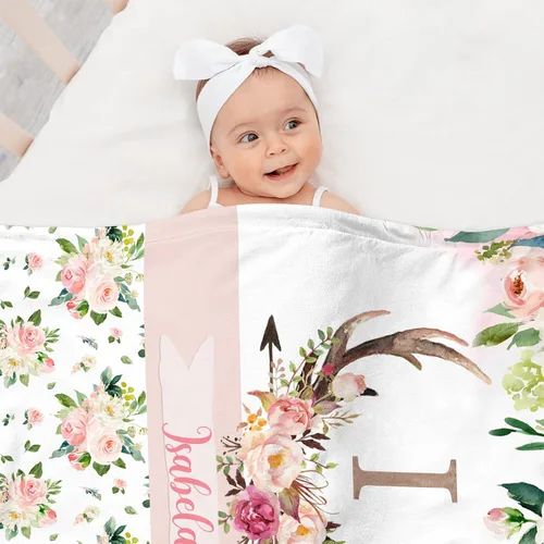 Vista 3 de Juego de ropa de cama personalizado para cuna de bebé, edredón de cuna con nombre personalizado, ropa de cama de ciervo con cuernos, juego de 2