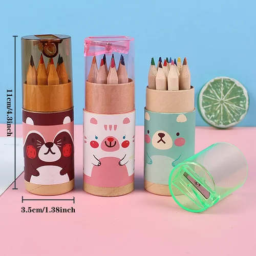 Vista 2 de Tergy - 8 paquetes de lápices de colores mini con sacapuntas en tubo, lápices de dibujo portátiles de arte de dibujos animados para niños y adultos