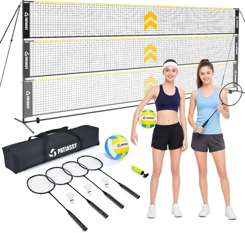 Vista 13 de 3-in-1 Volleyball Badminton Pickleball Net Set Adjustable Height Negro