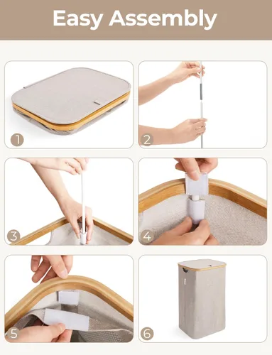 Vista 8 de StorageWorks Cesta grande para ropa sucia de 100 litros con tapa, cesta alta para ropa con asas de bambú y 2 bolsas interiores extraíbles, cestas