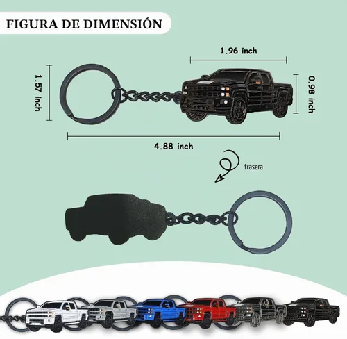 Vista 2 de Llavero para Chevy Silverado, para Chevy Silverado Accesorios Camión de juguete 2015-2022, llavero de metal Negro puro