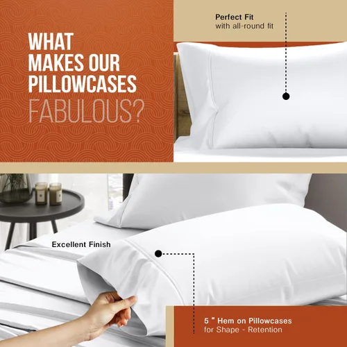 Vista 5 de TEXAS LINEN CO. Juego de 4 fundas de almohada tamaño queen de 100% algodón egipcio - Fundas de almohada de lujo de 600 hilos tamaño queen/estándar