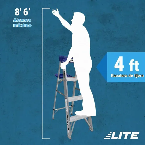 Vista 5 de LITE Escalera de aluminio de 4 pies con bandeja de herramientas, capacidad de carga de 250 libras, tipo I, LP-2111-04