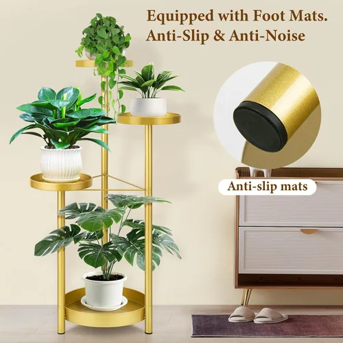 Vista 3 de Matekxy Soporte de metal para plantas para interiores y exteriores, con 4 soportes para macetas, estantes altos de esquina para plantas, estantes