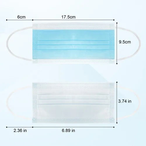 Vista 5 de DR.MOXA Paquete de 50 mascarillas desechables de grado médico de 3 capas para protección, color azul Cómodo, suave, transpirable
