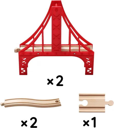 Vista 4 de SainSmart Jr. Juego de accesorios de tren de madera, juego de puente de suspensión doble, compatible con Brio, Thomas, Melissa y Doug
