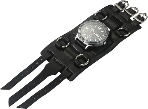 Vista 5 de Avaner Reloj deportivo de cuarzo analógico para hombre, estilo steampunk, color negro, con esfera redonda, esfera redonda, reloj deportivo de cuarzo