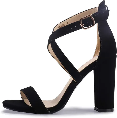 Vista 2 de IDIFU - Sandalia de tacón alto para mujeres con tirantes delgados, zapatos de vestir con correa al tobillo y punteras abiertas para damas de honor