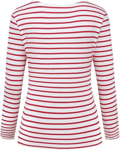 Vista 3 de LilyCoco Camisa de manga larga a rayas para mujer, cuello barco, camiseta de ajuste holgado Breton