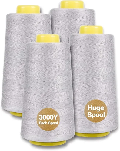 Vista 18 de Hilo serger blanco y negro, hilo multiusos para coser, poliéster, 4 conos de 2743 m cada uno para máquina de coser