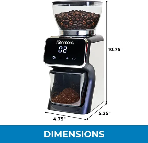 Vista 7 de Kenmore - Molinillo de café cónico para café expreso, prensa francesa, goteo, tamaño de moler ajustable, molino de frijoles, control digital