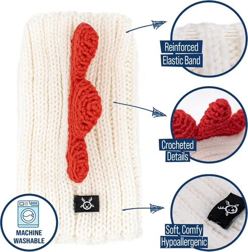 Vista 3 de Zoo Snoods Disfraz de gallo – Redecilla tejida para las orejas de perro de pollo para mascotas, cubierta cálida para el cuello para Halloween e