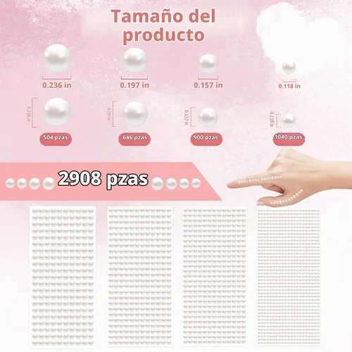 Vista 2 de LOMIMOS 3090 calcomanías de perlas, 4 tamaños, autoadhesivas, beige, parte trasera sintética, decoración de perlas para rostro, belleza, maquillaje