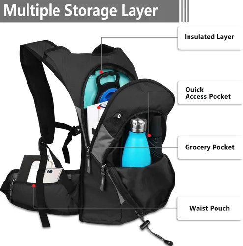 Vista 6 de NONSAR Mochila de hidratación de 3L con bolsa de agua, mochila de agua aislada para mujeres, hombres, niños, mantiene los líquidos frescos hasta 5