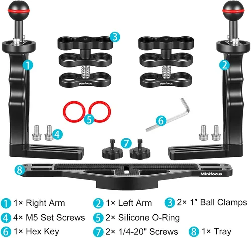 Vista 4 de MINIFOCUS Soporte de bandeja para mango de cámara subacuática, soporte estabilizador de video de aleación de aluminio extensible con soporte