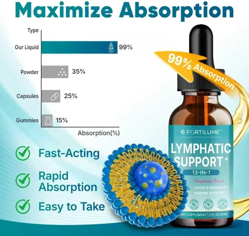 Vista 2 de Gotas de drenaje linfático liposomal, gotas de apoyo linfático 13 en 1 con saúco y equinácea, apoyo del sistema inmunológico y linfático, sabor a