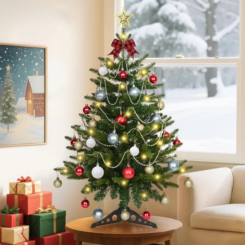 Vista 8 de Uspring Árbol de Navidad pequeño de 3 pies con luces, árbol de Navidad artificial de mesa con 50 luces LED y adornos colgantes de bricolaje, mini