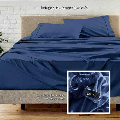 Vista 4 de Bare Home Sheet Set 1800 Ultra-Soft with 2 Pillowcases (Twin XL, Dark Blue)
