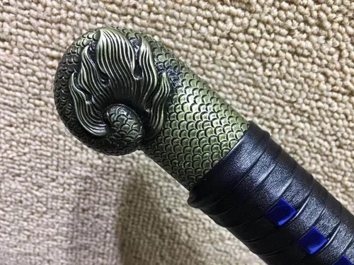 Vista 5 de Cuchilla, espada ancha de mango largo, hoja de acero de manganeso alto, vaina de cuero, longitud 38.5 pulgadas