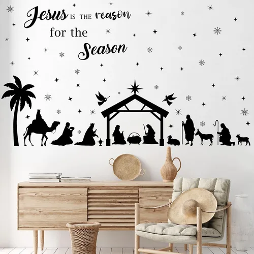 Vista 4 de Glenmal 6 calcomanías de pared de Pascua de 11.42 x 8.27 pulgadas, calcomanías de pared religiosas grandes de color negro, decoración de pared
