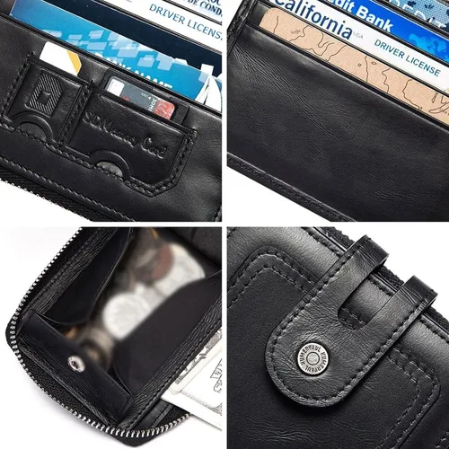 Vista 5 de ZAINJO Wallets For Men Genuine Cowhide Leather Men Wallets Fashion Male Zippers Wallet Small Mini Coin Pocket Purse Card Holders Walet Bag Boys