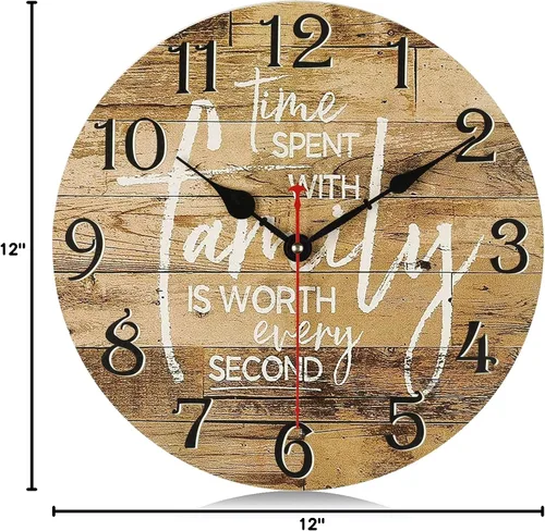 Vista 10 de Lafocuse Reloj de Pared Silencioso Marrón de 12 Pulgadas que Funciona con Pilas, Reloj de Pared Decorativo de Granja Familiar para Decoración