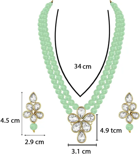 Vista 4 de Aheli Wedding Party Faux Kundan Pendant Beads Necklace Earrings Set Bollywood Party Indian Jewelry for Women