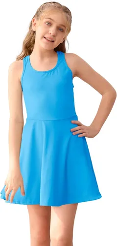 Vista 10 de Haloumoning Vestido de tenis sin mangas para niñas, vestido atlético de Negro
