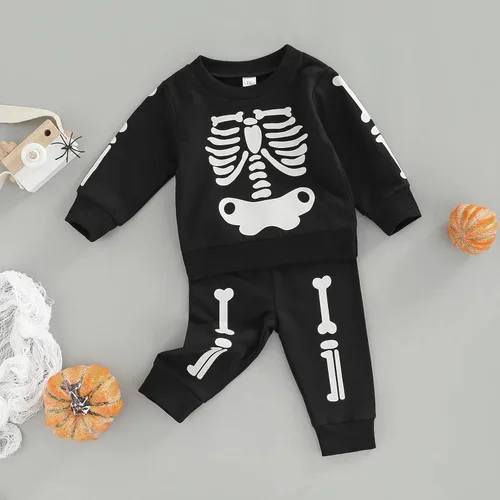 Vista 2 de Conjunto de 2 piezas de ropa de otoño de manga larga con cuello redondo y calabaza