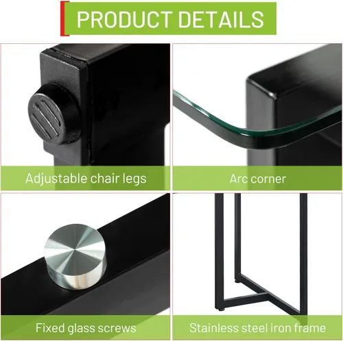 Vista 4 de FurnitureR Mesa de comedor de vidrio templado de 55 pulgadas para 4-6 personas, moderna mesa rectangular espaciosa y patas doradas, elegante