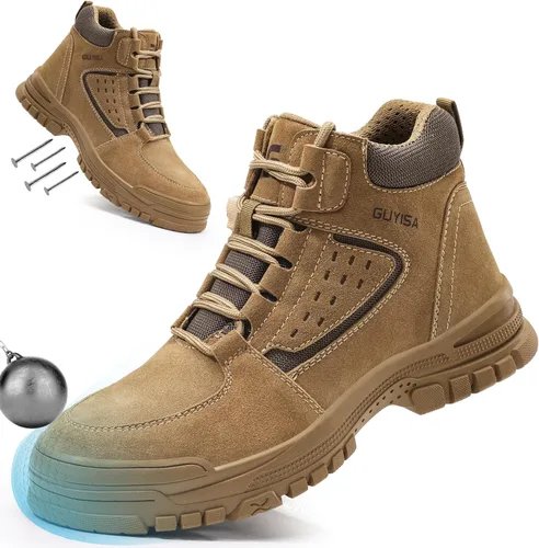 Vista 8 de Botas de punta de acero para hombre, botas de trabajo ligeras para hombres, botas de seguridad altas con suela media Kevlar resistente a pinchazos