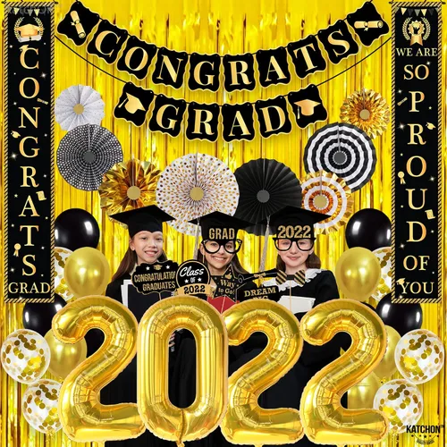 Vista 3 de Enormes decoraciones de fiesta de graduación 2022 – Paquete de 63 Cartel «We Are So Proud Of You» con accesorios de cabina de fotos de graduación