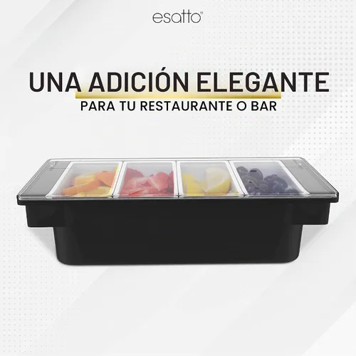 Vista 8 de Esatto - Porta condimentos para bar, bandeja de guarnición refrigerada con tapa para bar, 4 insertos de 1/2 pinta, con 12 vertedores para botellas