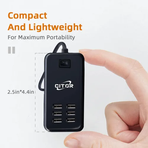 Vista 6 de Cargador USB multipuerto, estación de carga USB de 6 puertos para múltiples dispositivos, teléfono, tableta, regleta de alimentación con interruptor