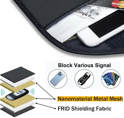 Vista 4 de Bolsa de bloqueo de señal, bolsa de protección con GPS RFID Faraday, funda de protección para teléfono celular y llavero de automóvil, antirastreo 1